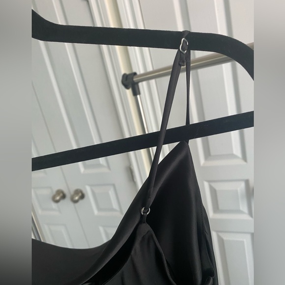 Black Satin Cowl Neck dress with ruching - Picture 3 of 12